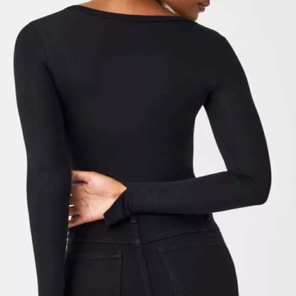 Spanx Bodysuit Women XL Black Long Sleeve Slimming Smoothing Scoop Neck Top - Picture 3 of 5